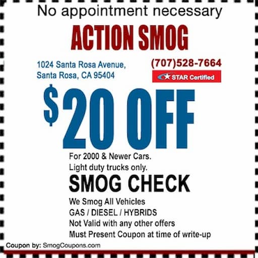 STAR Station $20 OFF Smog Coupon Santa Rosa Star Certified Action